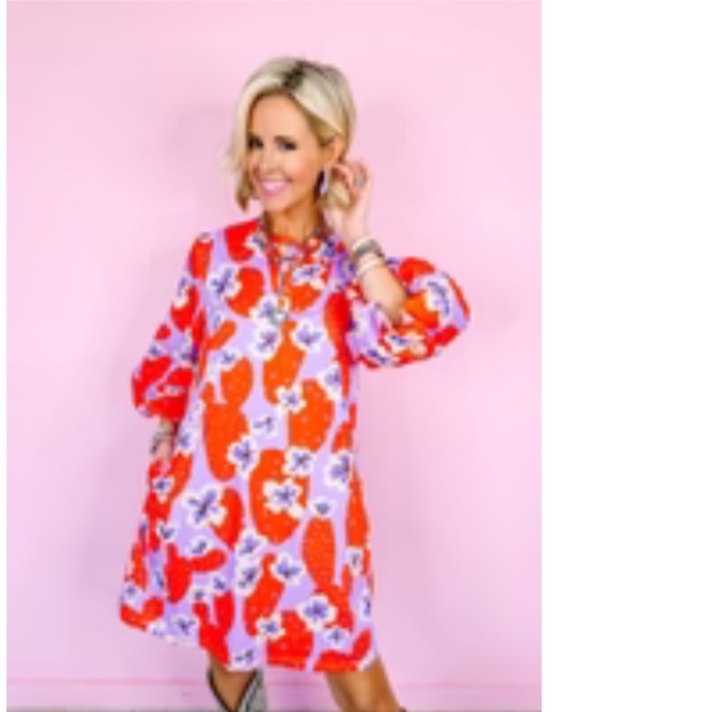 JODIFL Orange & Lavender Floral Tunic Top